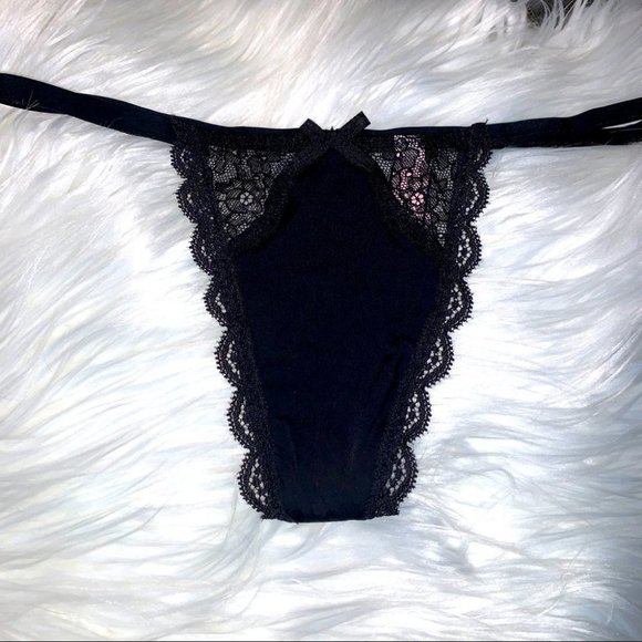 Dream Angels VS very sexy v-string panty underwear thong black satin lace trim - Picture 2 of 6